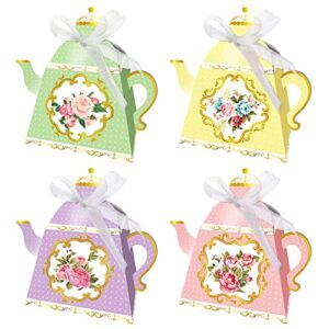 cieovo 24 pieces tea party treat gift boxes, tea time floral party favor boxes treat boxes candy bags for tea garden wedding bridal birthday baby shower party decorations supplies