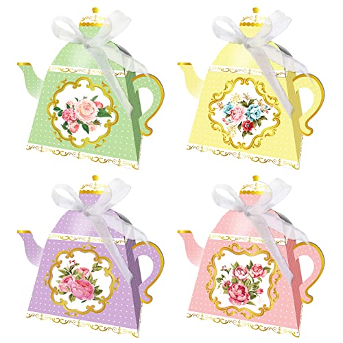 Cieovo 24 Pieces Tea Party Treat Gift Boxes, Tea Time Floral Party Favor Boxes Treat Boxes Candy Bags for Tea Garden Wedding Bridal Birthday Baby Shower Party Decorations Supplies