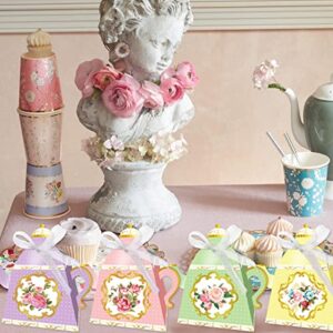 Cieovo 24 Pieces Tea Party Treat Gift Boxes, Tea Time Floral Party Favor Boxes Treat Boxes Candy Bags for Tea Garden Wedding Bridal Birthday Baby Shower Party Decorations Supplies