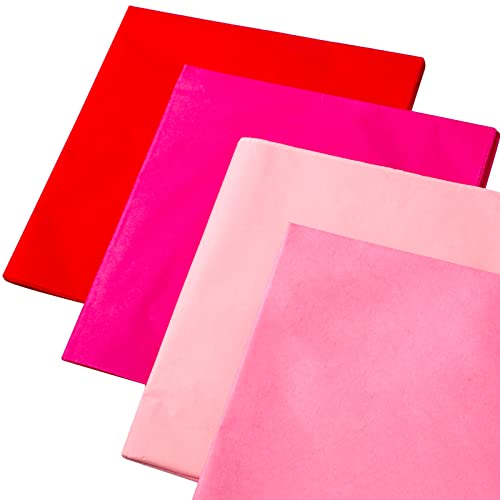 Packanewly 100 Sheets (20" x 20") Bulk Tissue Paper 4 Colors (Pink, Rose, Red) Valentine's Day Style Gift Wrapping Paper for DIY Craft Art Pom Poms Packing and Decorations