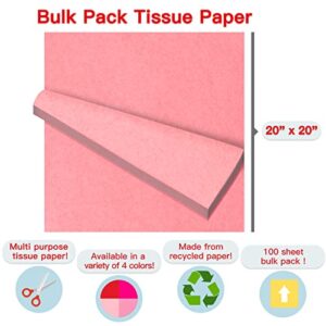 Packanewly 100 Sheets (20" x 20") Bulk Tissue Paper 4 Colors (Pink, Rose, Red) Valentine's Day Style Gift Wrapping Paper for DIY Craft Art Pom Poms Packing and Decorations