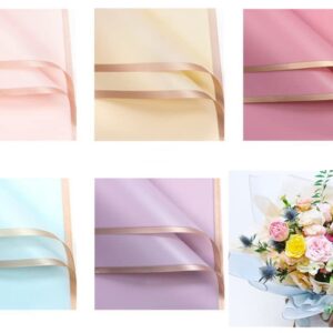 XICHEN 100 Sheets /10 Colors Gold Edge Flower Wrapping Paper,Florist Bouquet Supplies,DIY Crafts,Gift Packaging or Gift Box Packaging, Waterproof Floral Wrapping Paper 22.8x22.8Inch