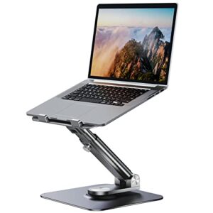 laptop stand, 360° swivel & adjustable laptop stand for desk,telescopic laptop riser freedom height & multi-angle, foldable and portable computer stand for all macbook laptops 10 15 17 inches – grey