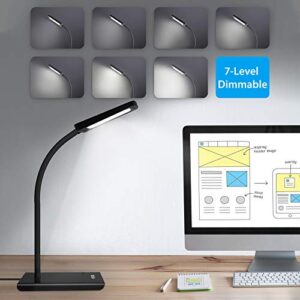 TROND Desk Lamp, Dimmable Eye-Caring Task Lamp, 3 Color Modes 7 Brightness Levels Table Lamp, Flexible Gooseneck Lamp, Desk Light for Home Office Bedroom Kitchen Nightstand Reading, 6000K, 10W, Black