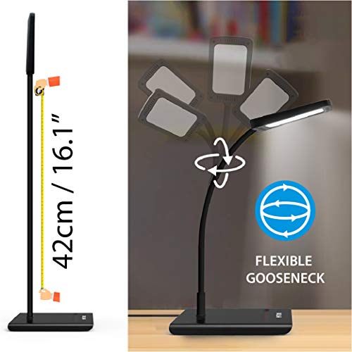 TROND Desk Lamp, Dimmable Eye-Caring Task Lamp, 3 Color Modes 7 Brightness Levels Table Lamp, Flexible Gooseneck Lamp, Desk Light for Home Office Bedroom Kitchen Nightstand Reading, 6000K, 10W, Black