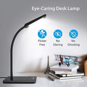 TROND Desk Lamp, Dimmable Eye-Caring Task Lamp, 3 Color Modes 7 Brightness Levels Table Lamp, Flexible Gooseneck Lamp, Desk Light for Home Office Bedroom Kitchen Nightstand Reading, 6000K, 10W, Black