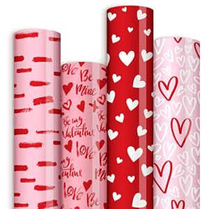 whaline 12 sheet valentine’s day wrapping paper pink red white heart pattern wrapping paper love be mine printed art paper for wedding anniversary baby shower birthday gift packing, 19.7 x 27.6 inch