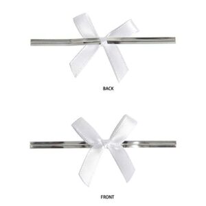 HAPY SHOP 100 PCS Cute Satin Ribbon Twist Tie Bows,3 Inches for Bakery Candy Lollipop Cello Bag,White
