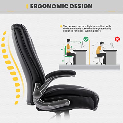 COLAMY Big and Tall Office Chair 400lbs, Large Heavy Duty High Back Executive Computer Office Desk Chair Flip-up Arms Wide Thick Seat for Home Office, Black