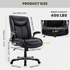 COLAMY Big and Tall Office Chair 400lbs, Large Heavy Duty High Back Executive Computer Office Desk Chair Flip-up Arms Wide Thick Seat for Home Office, Black