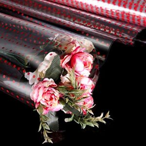 STOBOK Cellophane Wrap Roll | Unfolded Width 32 inch x 100 Ft, Red Polk Dot Paper Wrapper, 3 Mil Thicken Transparent Long Film Gift Wrappings for Flowers, Bouquet,Basket, Food Packing Paper