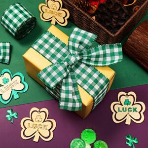 3 Rolls St. Patrick's Day Buffalo Plaid Ribbon Green and White Wired Edge Ribbon St. Patrick's Day Check Burlap Ribbon for Wrapping, Crafts Decoration, 2 Inch x 6.6 Yard (Green and White)