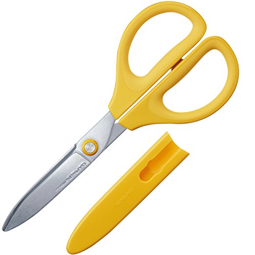 Kokuyo Saxa Glueless Scissors, Yellow, 3D Blade, Symmetrical Handle for Both Right-hand and Left-hand, with Safety Cap, Japan Import (HASA-P280Y)