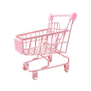 mini supermarket handcart, mini shopping cart supermarket handcart shopping utility cart mode desk storage toy holder(pink)