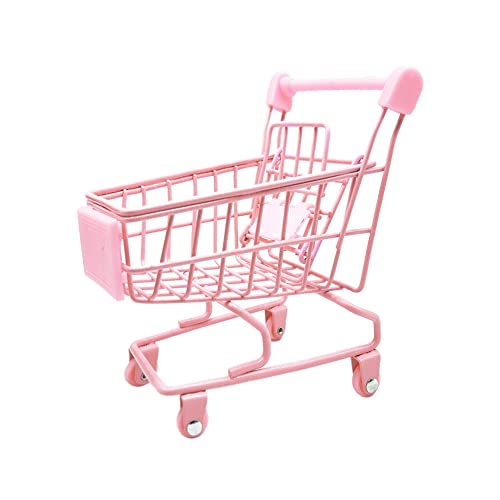 Mini Supermarket Handcart, Mini Shopping Cart Supermarket Handcart Shopping Utility Cart Mode Desk Storage Toy Holder(Pink)