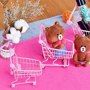 Mini Supermarket Handcart, Mini Shopping Cart Supermarket Handcart Shopping Utility Cart Mode Desk Storage Toy Holder(Pink)