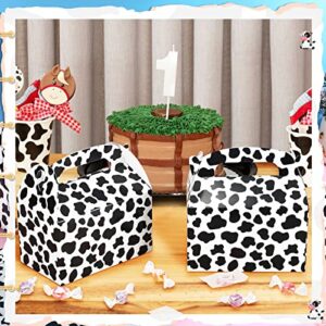 24 Pack Cow Party Favor Treat Boxes Candy Treat Present Boxes Cow Print Gift Bags Farm Goodie Boxes for Birthday Wedding Party Supplies Decoration Baby Shower