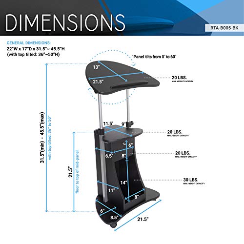 Techni Mobili Sit-to-Stand Mobile Medical Laptop Computer Cart, Black