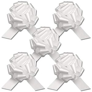 instabows 5″ white ribbon pull bows for gift wrapping large christmas or birthday present 5 pack of pull bow nice for easter or gift basket perfect as a big gift bow