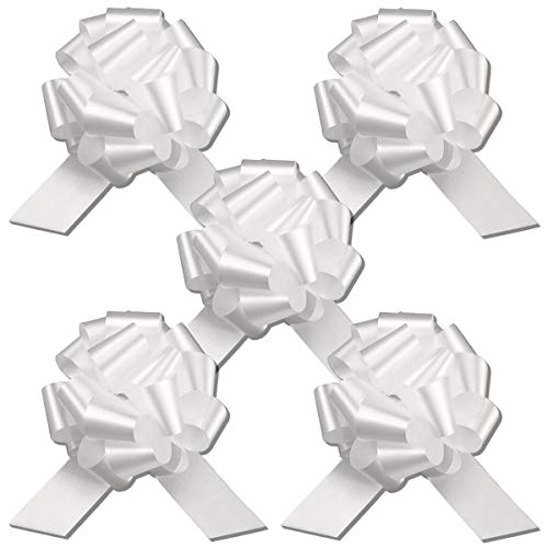 Instabows 5" White Ribbon Pull Bows for Gift Wrapping Large Christmas Or Birthday Present 5 Pack of Pull Bow Nice for Easter Or Gift Basket Perfect As A Big Gift Bow