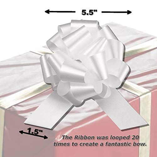 Instabows 5" White Ribbon Pull Bows for Gift Wrapping Large Christmas Or Birthday Present 5 Pack of Pull Bow Nice for Easter Or Gift Basket Perfect As A Big Gift Bow