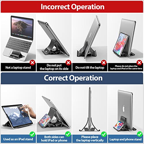 Vertical Laptop Tablet Stand, Gravity Lock Auto Shrink Desktop Notebook Holder for Desk Organizers and Storage Compatible with MacBook Air Pro Samsung, HP, Dell, Microsoft Surface and Gaming Laptops