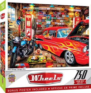masterpieces 750 piece jigsaw puzzle for adults, family, or kids – retro garage – 18″x24″