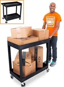 stand steady original tubstr 2 shelf utility cart/service cart – heavy duty – supports up to 400 lbs – tub carts w/deep shelves – great for warehouse, garage, cleaning and more! (32 x 18 / black)
