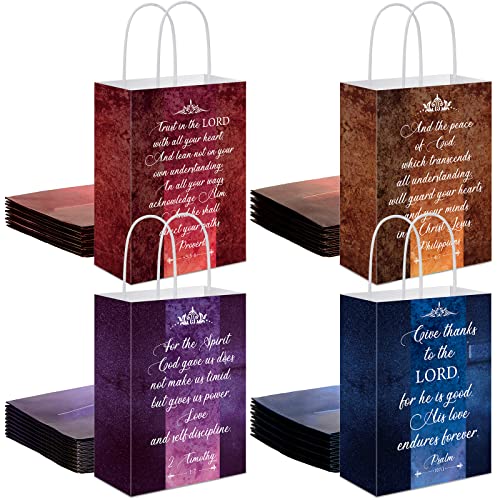 16 Pcs Religious Hymn Gift Bags Inspirational Paper Gift Bag with Handles Welcome Church Bag for Baptism Favors Wrapping Christening Baptism Gifts Party Communion Christmas, 5.9 x 3.1 x 8.3 Inches