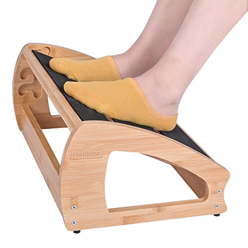 Bamboo Under Desk Footrest, Ergonomic Foot Rest with 4 Height Position Office Footrest, Improves Posture and Blood Circulation, Portable Step Stool for Home and Office or Work Standing Desks