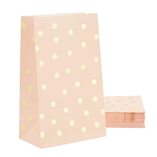 BLUE PANDA 24 Pack Gold Foil and Pink Paper Bags for Kids Birthday, Girls Baby Shower, Wedding Themed Party Favors (5.5 x 8.6 x 3 In)