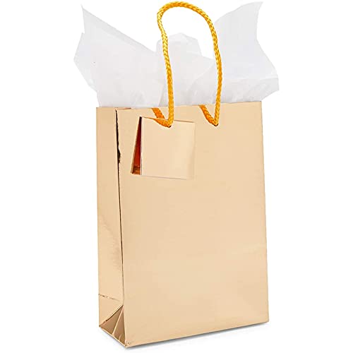 Gold Gift Bags with Tissue Paper (5.45 x 7.8 x 2.45 in, 20 Pack)