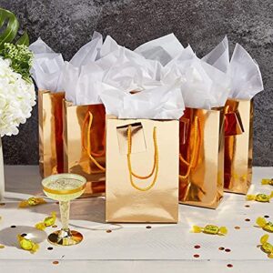 Gold Gift Bags with Tissue Paper (5.45 x 7.8 x 2.45 in, 20 Pack)