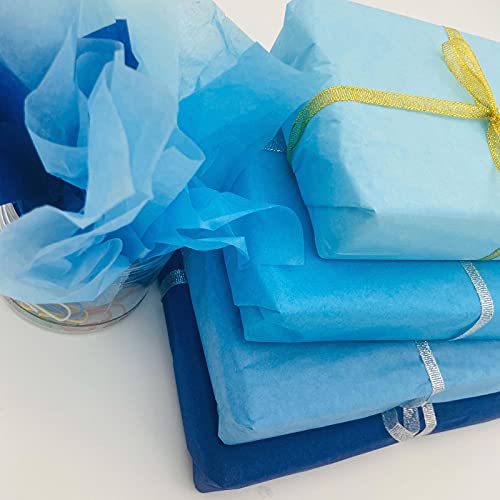 TTLLQQ Blue Tissue Gift Wrapping Paper 120 Sheets Set, 50 * 35cm, Baby Blue Sky Blue Ultra Sapphire Lake Blue Premium Mix Recyclable Bulk, DIY Art Craft Decor, Wedding. Baby Shower.