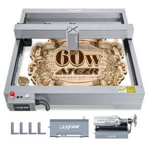 ATEZR P10 Combo 60W Laser Engraver with 500x500mm Laser Honeycomb Work Table & Air Assist & Rotary Roller, 430 * 430mm Working Area, 10W Laser Power CNC Laser Engraver for PC/Mobile