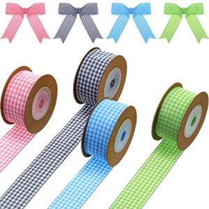 4 rolls easter wired ribbons gingham ribbon buffalo check wired edge ribbon plaid wrapping ribbons christmas ribbon for diy crafts holiday party home decorations, 1 inch, 22 yards