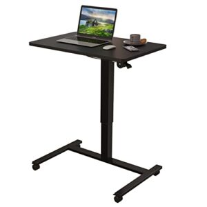 bilbil pneumatic mobile desk, gas-spring height adjustable sit to stand desk, overbed laptop table computer cart with lockable casters, portable work table for home, office, black