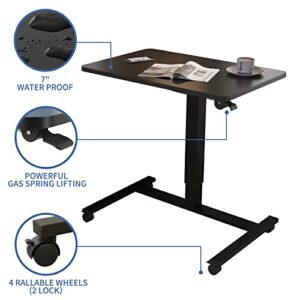 bilbil Pneumatic Mobile Desk, Gas-Spring Height Adjustable Sit to Stand Desk, Overbed Laptop Table Computer Cart with Lockable Casters, Portable Work Table for Home, Office, Black