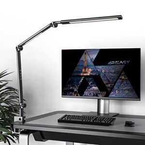 arteasy led desk lamp, desk light for home office, dual light source, eye-caring optical lens, 5 color modes & brightness, swing arm office lamp, clamp lamp with timer/memory function, 18 w(black)