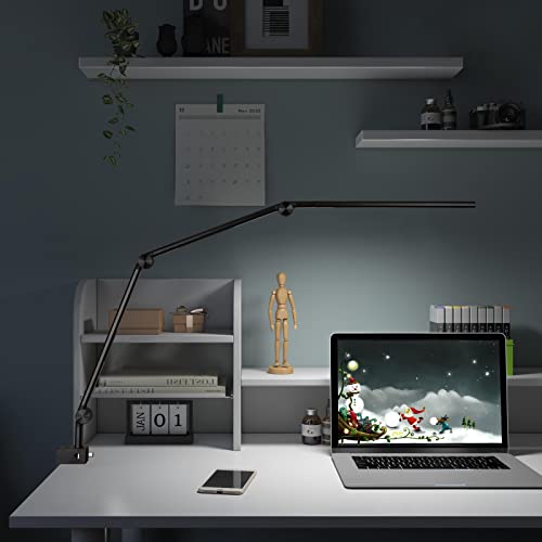 Arteasy LED Desk Lamp, Desk Light for Home Office, Dual Light Source, Eye-Caring Optical Lens, 5 Color Modes & Brightness, Swing Arm Office Lamp, Clamp Lamp with Timer/Memory Function, 18 W(Black)