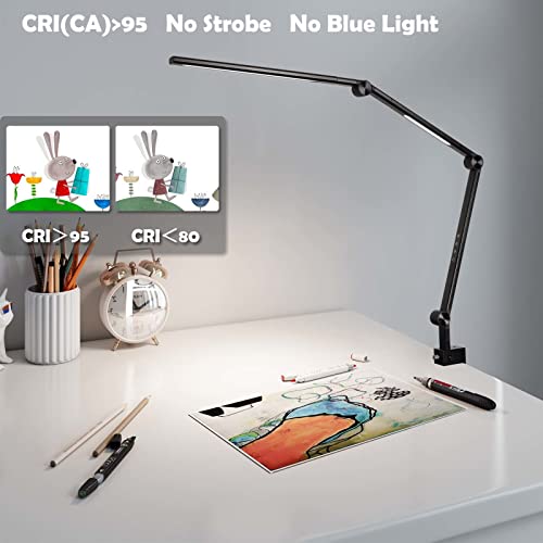 Arteasy LED Desk Lamp, Desk Light for Home Office, Dual Light Source, Eye-Caring Optical Lens, 5 Color Modes & Brightness, Swing Arm Office Lamp, Clamp Lamp with Timer/Memory Function, 18 W(Black)