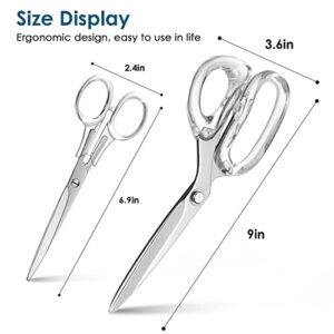 EXPUTRAN Acrylic Scissors, 9 inch and 7inch 2 Pack , Clear and Silver-Toned Scissors for Left and Right Hand, Craft Scissors ,Silver Office Supplies and Accessories