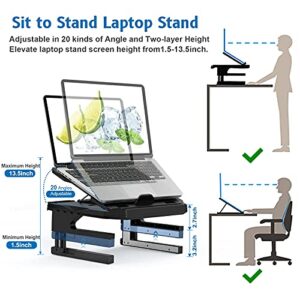 Herigu Laptop Stand,Ergonomic 20-Leves Angles Two-Layer Height Adjustable Laptop Stand,Portable Laptop Stand for Desk with 360 Rotating Base Foldable Computer Stand Fits All Laptops up to 15.6''