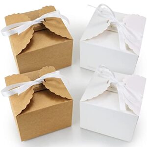 tecmisse 20 pcs small gift boxes, 4.7 x 4.7 x 3.5 inch paper gift box with ribbons, white and brown small boxes, decorative gift boxes for birthday, wedding, party, candy, chocolate