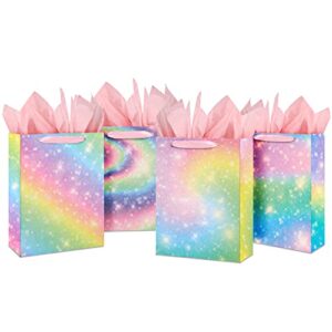 la comme medium size gift bags-colorful paper bag with tissue paper with handles bulk for christmas,wedding,baby shower,birthday,thanksgiving,graduations,mothers day,fathers day,parties,party favor decor,birthdays,graduations,pack of 4 -9″x7″x4″ reusable