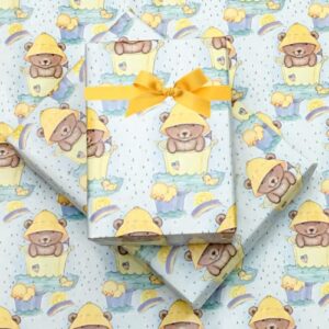 CakeSupplyShop Celebrations Teensy Baby Shower Bear and Duckling in a Bath Bucket Gift Wrap Wrapping Paper-12ft Folded Sheet with Tags