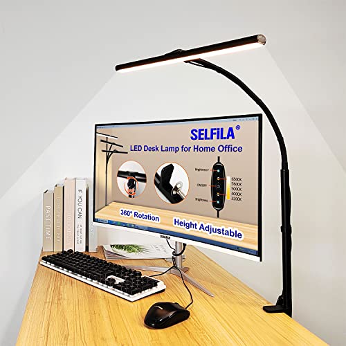 selfila LED Desk Lamp with Clamp - Architect Desk Lamp Swing Arm Task Light 360 ° Rotation Gooseneck Desktop Lighting for Office Home Workbench Drafting Reading