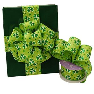 St Patrick's Day Wired Ribbon - 2 1/2" x 10 Yards, Glittery Emerald Green Shamrocks on Green Ribbon, Saint Patrick's Day, Earth Day, Kiss Me I'm Irish, Gift Wrapping, Hair Bows