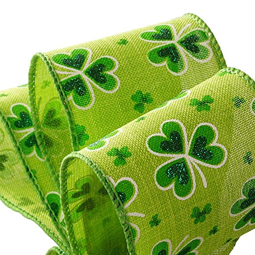 St Patrick's Day Wired Ribbon - 2 1/2" x 10 Yards, Glittery Emerald Green Shamrocks on Green Ribbon, Saint Patrick's Day, Earth Day, Kiss Me I'm Irish, Gift Wrapping, Hair Bows