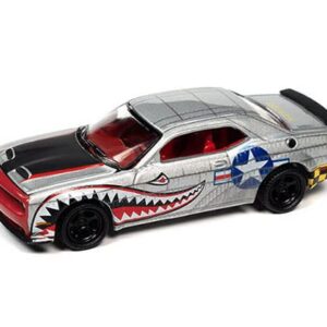 2019 Challenger Hellcat Silver Met w/Shark Teeth Graphics LTD ED to 3600 pcs Worldwide 1/64 Diecast Model Car by Auto World CP7940